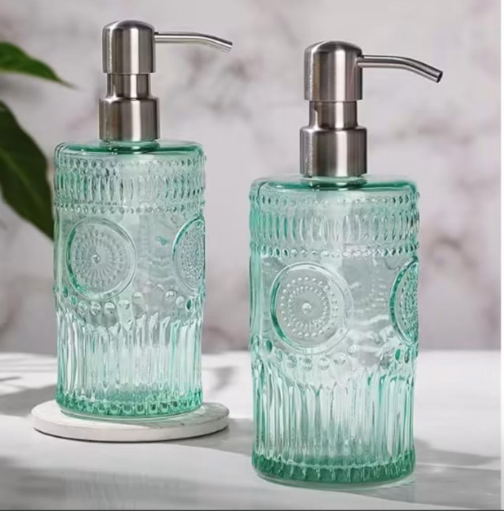 2 Packs 17 Oz Green Hand Soap Dispenser- Refillable Glass Soap Dispenser